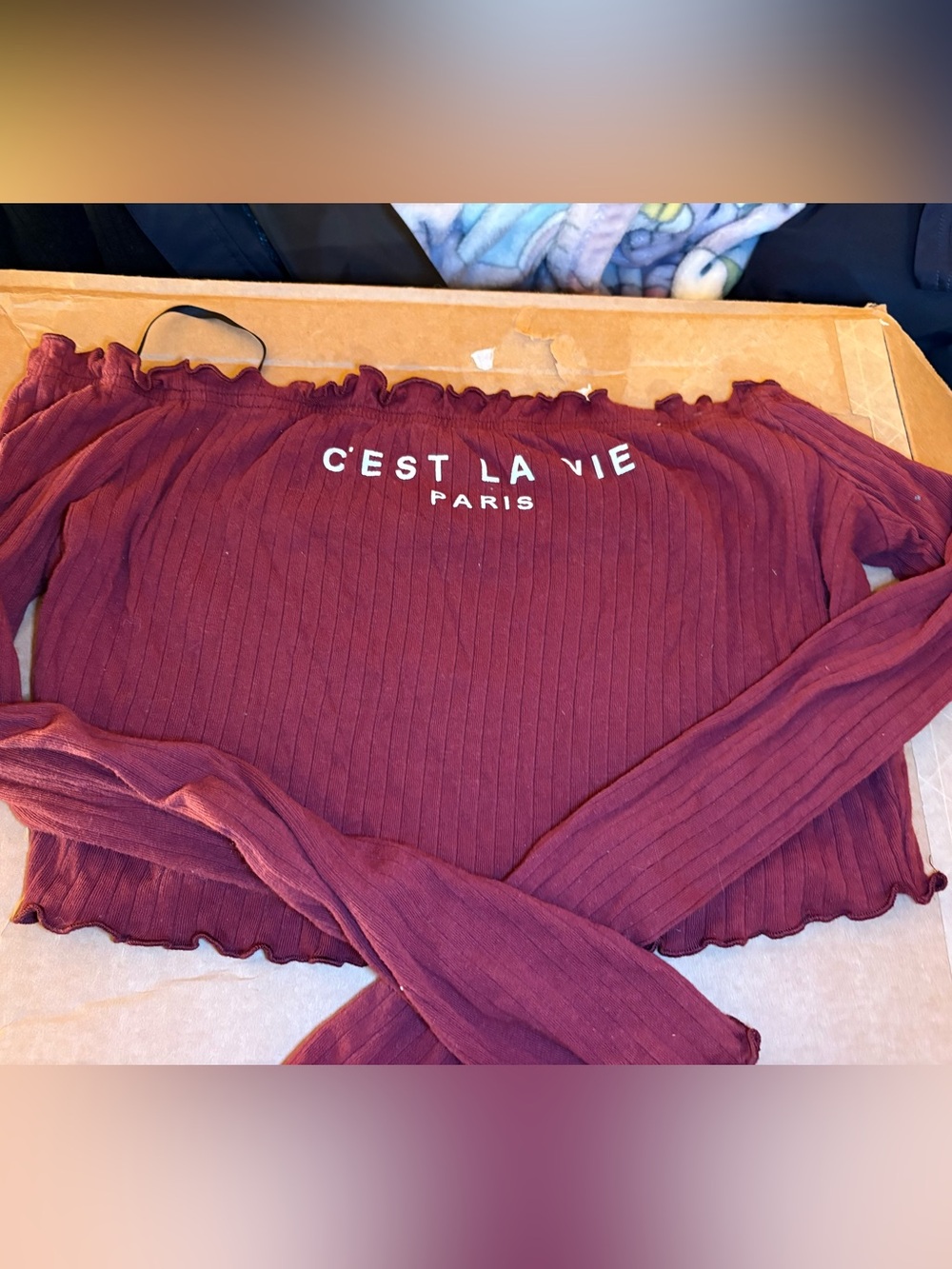 SHEIN off the shoulder crop top long sleeve